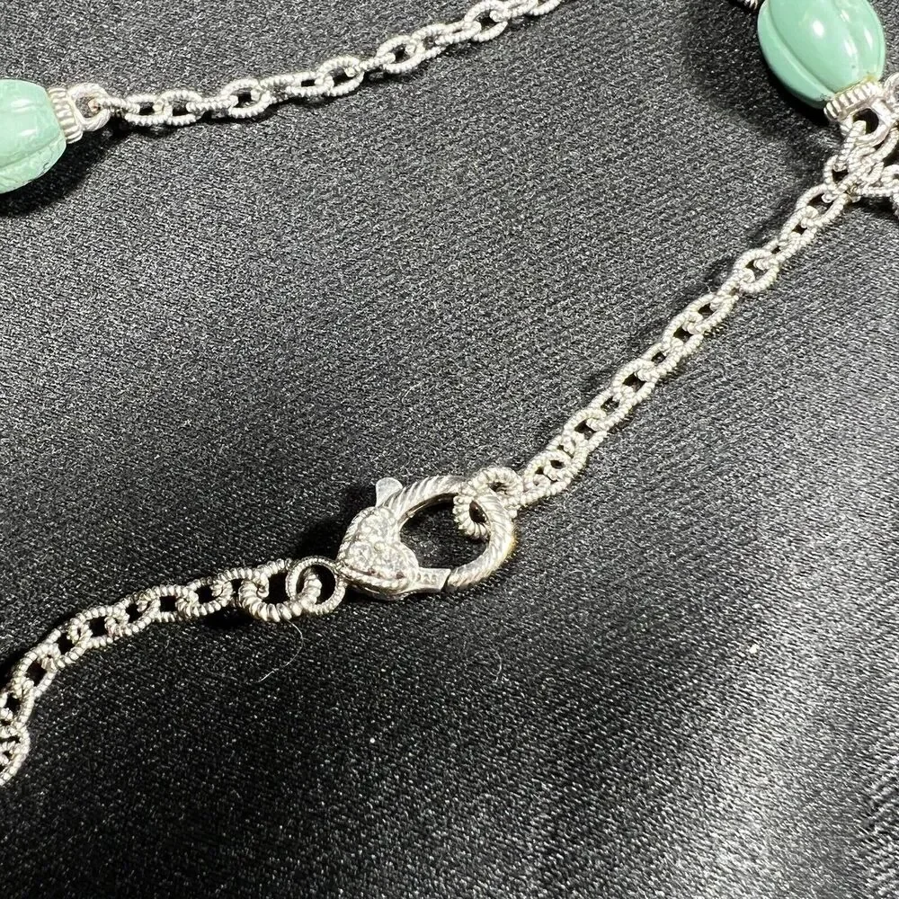 Judith Ripka Sterling Silver Green Turquoise & Lemon Quartz Station Necklace 36